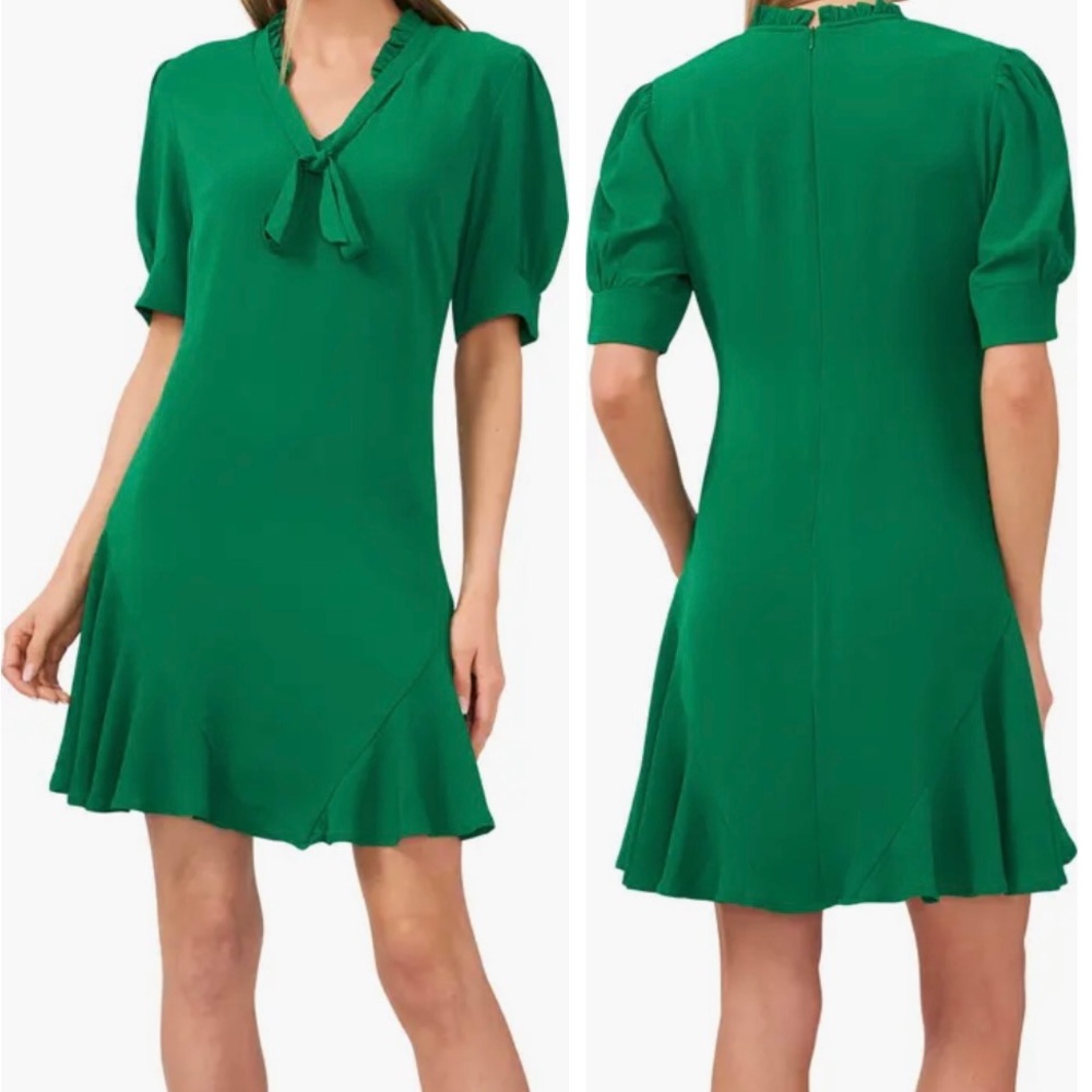 CeCe Tie Neck Ruffle Mini Dress